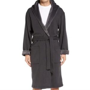 UGG Men's Brunswick Cotton & Fleece Robe In Dark Gray & Black Size L/XL
